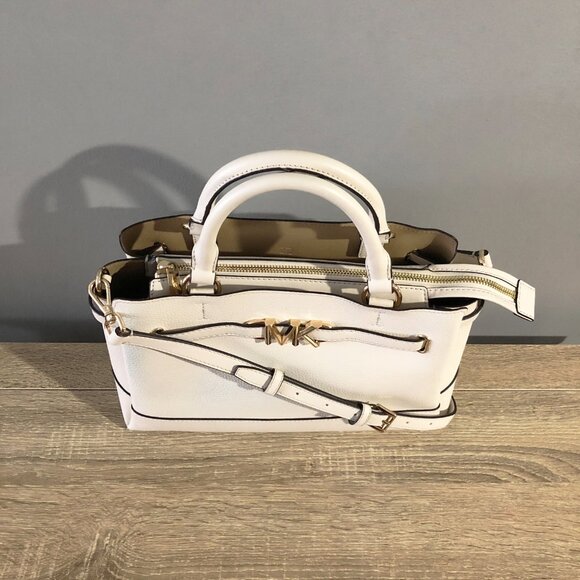 Michael Kors Reed Large White Leather Belted Satchel Crossbody Handbag MSRP $558 - Picture 6 of 11